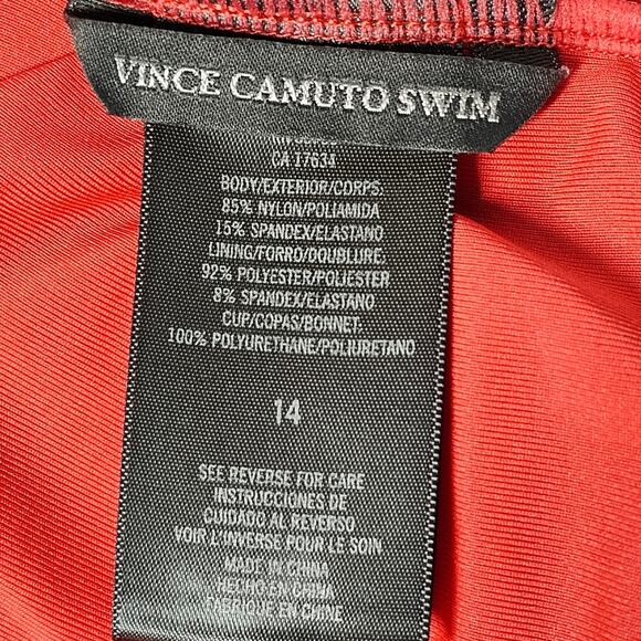 Vince Camuto Surplice Wrap Tie One Piece Swimsuit Women's 14 Coral Colorblock - Picture 10 of 13